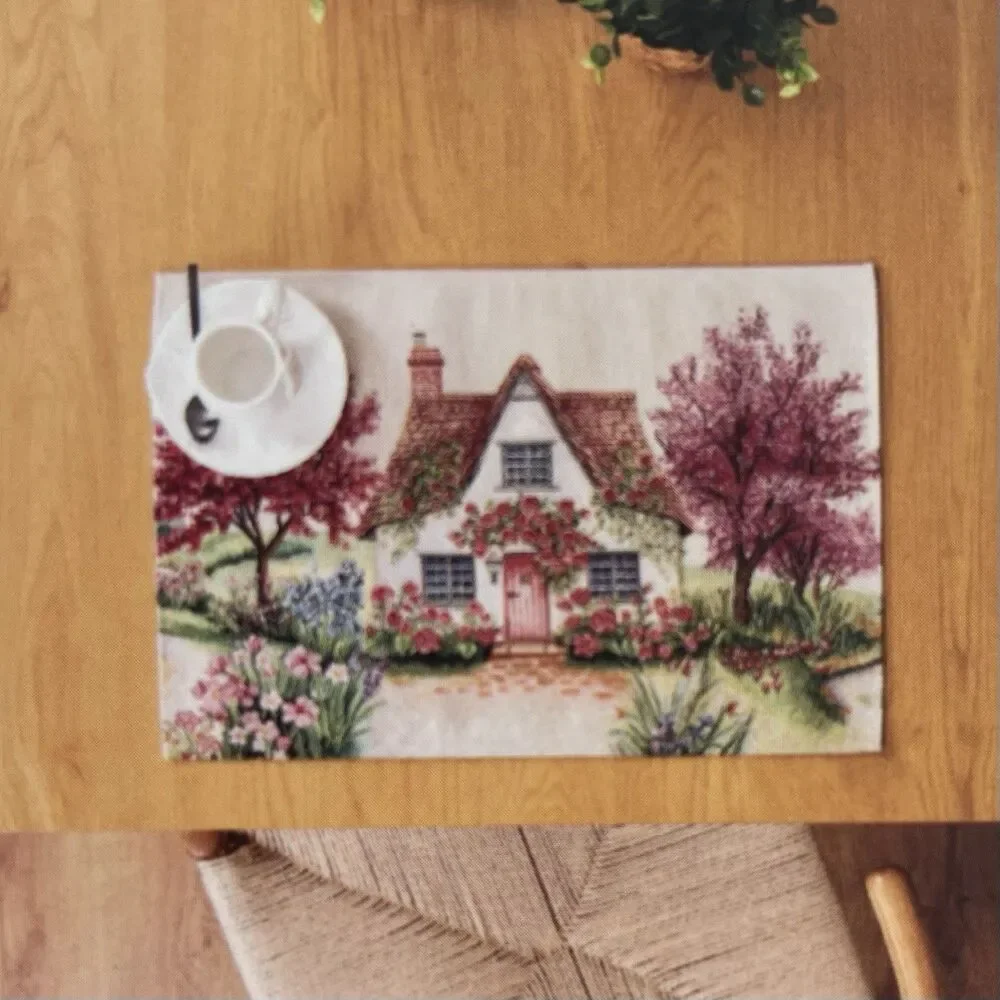 EMME Jacquard Gobelin Tapestry 4 Table Placemats Cottage Garden Portugal New